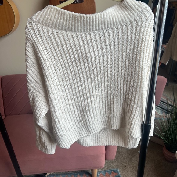 EXPRESS | Cream Off the Shoulder Sweater - Picture 2 of 4